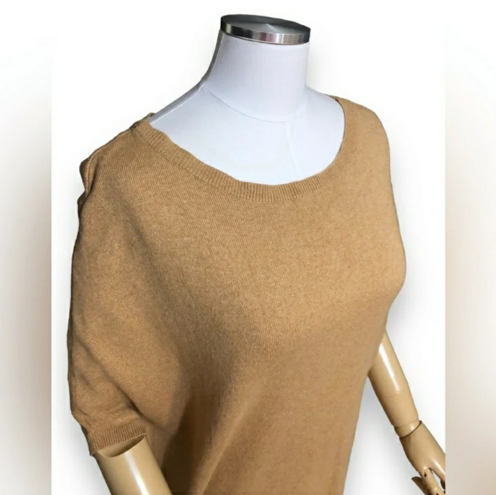HALSTON Tan Cashmere Blend Dropped Shoulder Tunic Sweater